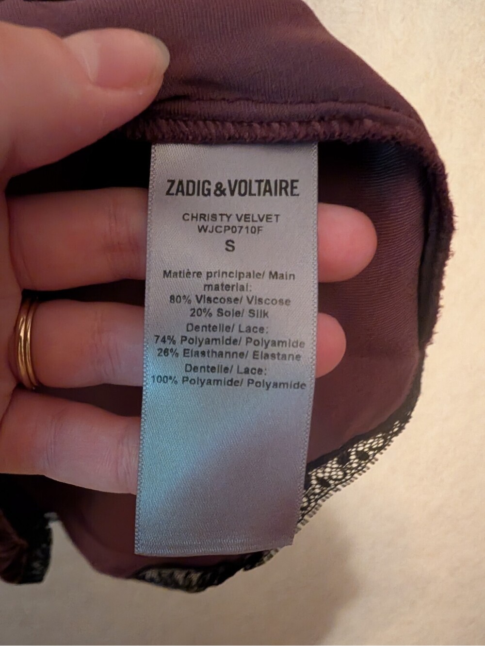 ZADIG & VOLTAIRE brown velvet lace trip tank top sz S - Picture 6 of 7